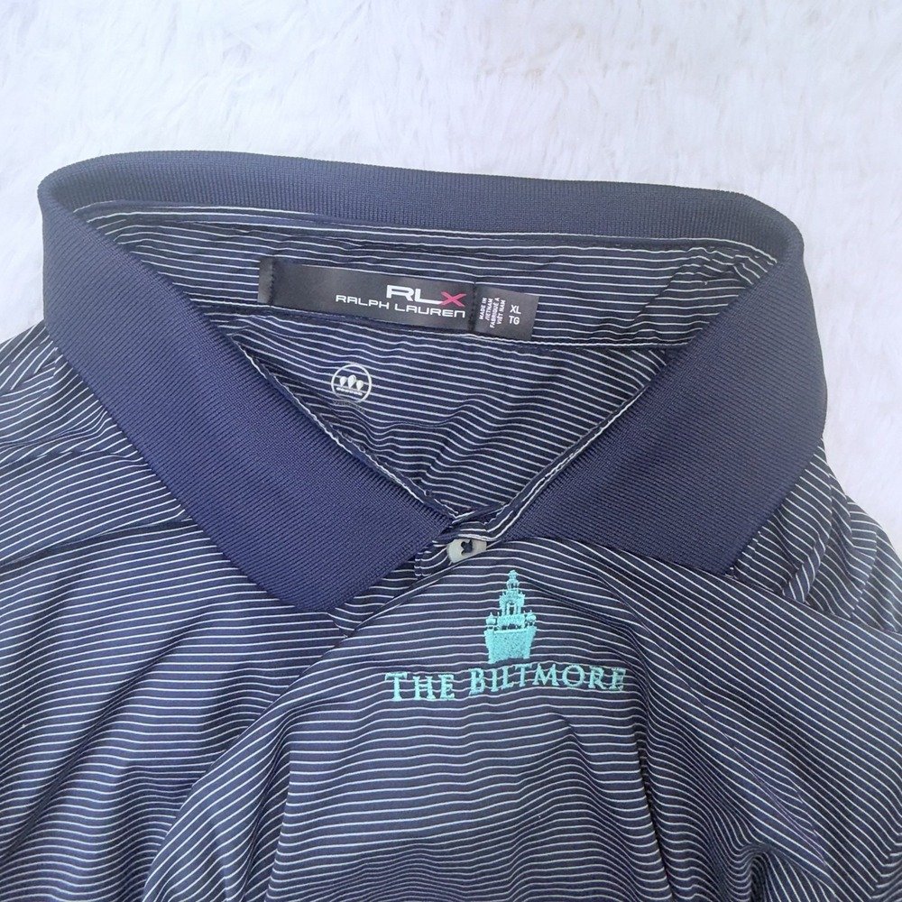 RLX Ralph Lauren Golf Polo Shirt Mens XL Navy Striped Performance Biltmore Club
